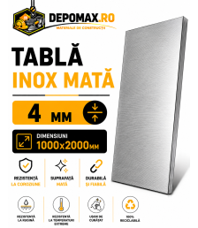 Tabla inox mata AISI 304 2B, 4 x 1000 x 2000 mm, 2 mp